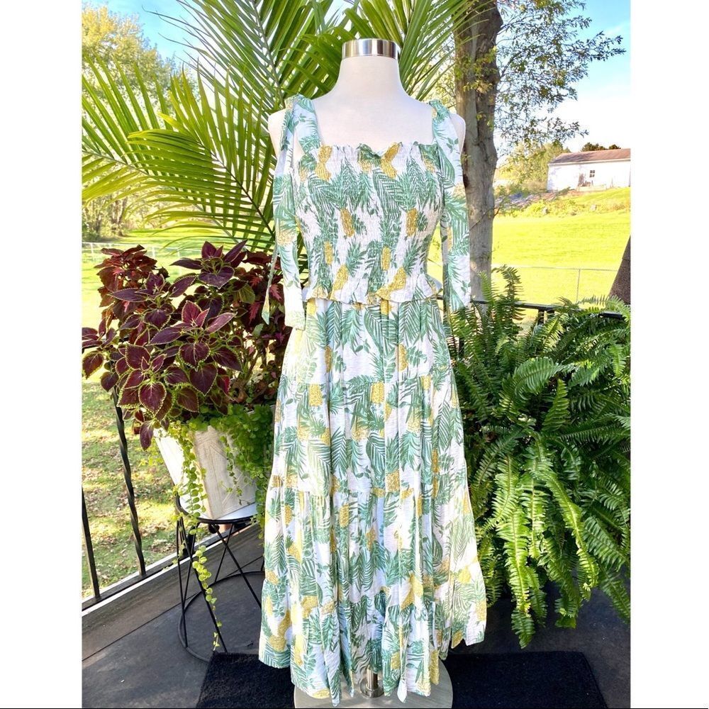 Skies Are Blue Pineapple Smocked Dress Smocked NEW Size XSmall Cottagecore Boho